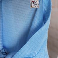 Vintage Sommer Bluse Kurzarm Josi Style Größe 40 Hellblau Karo Schluppenbluse Blusentop Stehkragen Bild 6