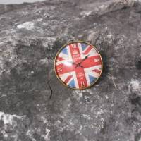 Bronze London England Flagge  Brosche 25 mm  rund mit Glascabochon Bild 1