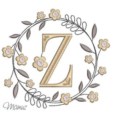 Monogramm  *  Z  *  im Frühlings atemberaubendem Blumenkranz - Stickdateien in 5 Größen
