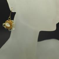 Edelsteinschmuck - funkelndes Citrin und Gold - aus vergoldetem Draht gewickelte Kugel-Ohrhänger Bild 1