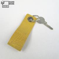 Schlüsselanhänger, Leder, ocker-gelb, Schlüsselring rund, 11 x 3,5 cm Bild 1