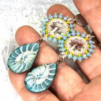 trendige maritime bohemian ohrstecker, geschenk, ostern, ohrringe, beadwork, keramik, glasperlen blau Bild 4