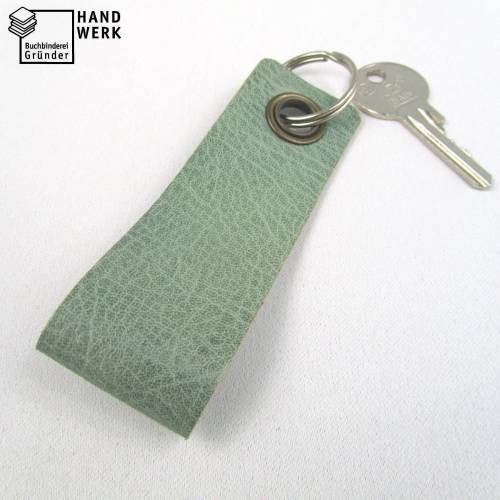 Schlüsselanhänger, Leder, blau-grau, Schlüsselring rund, 11 x 3,5 cm