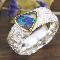 Breiter Ring aus Silber 925/- mit Opal, Zerknittert 8 mm Bild 1