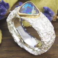 Breiter Ring aus Silber 925/- mit Opal, Zerknittert 8 mm Bild 3