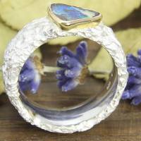 Breiter Ring aus Silber 925/- mit Opal, Zerknittert 8 mm Bild 5