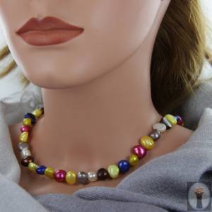 Perlen bunt Gelb Hellgrün Pink Braun weiß Blau Braun kräftige Farben Karabiner Bild 1