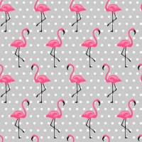 Baumwolle Stoff Meterware grau mit Flamingo pink Bild 1