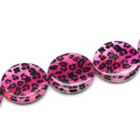 5 Stück / Perlmuttperlen "Leopard" / 25 mm / pink schwarz / D1-0405 Bild 1