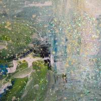 WATERLILY DREAMS -  abstraktes Seerosenbild mit Glitter auf Leinwand 70cm x 50cm - mit Metallikakzenten Bild 4