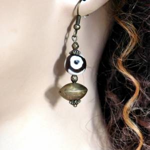 afrikanische Ohrringe - Achat, antike Tuareg-Bronze-Perle - 5cm - Ethno-Ohrhänger Bild 6