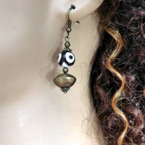 afrikanische Ohrringe - Achat, antike Tuareg-Bronze-Perle - 5cm - Ethno-Ohrhänger Bild 7