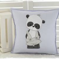 Kissen 40cmx40cm, hellblau/weiß mit Panda, personalisierbar Bild 1