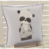 Kissen 40cmx40cm, hellblau/weiß mit Panda, personalisierbar Bild 2