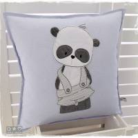 Kissen 40cmx40cm, hellblau/weiß mit Panda, personalisierbar Bild 3