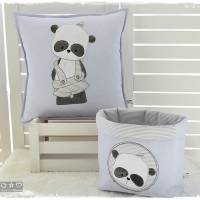 Kissen 40cmx40cm, hellblau/weiß mit Panda, personalisierbar Bild 5