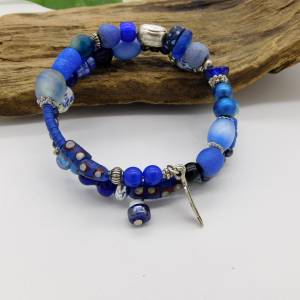 Armband - Spiralarmband in Silber und Blau- Perlenmix - 2 Windungen Bild 8