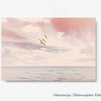 SEHNSUCHT Maritimes Bild auf Holz, Leinwand,Kunstdruck Wandbild Landhausstil Rosa Romantisch Verträumt Himmel Meer Möwen Bild 4