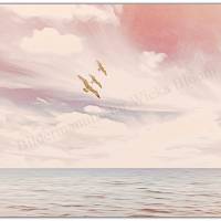 SEHNSUCHT Maritimes Bild auf Holz, Leinwand,Kunstdruck Wandbild Landhausstil Rosa Romantisch Verträumt Himmel Meer Möwen Bild 7