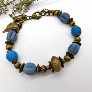rustikales Armband - indonesische Glasperlen, Tuaregperle - blau, bronze - 19,5+ cm Bild 4