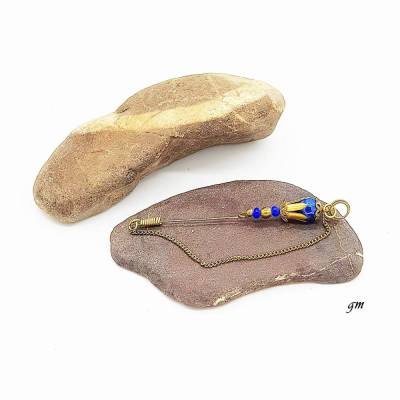 Vintage Schalnadel Gold Blau Unikat Handgefertigt Tuchnadel 70/80er