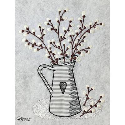 * Edle Kanne mit Weidenkätzchen / Palmkätzchen *  Frühlingsdeko - Stickdatei 13x16,5 - Shabby chic