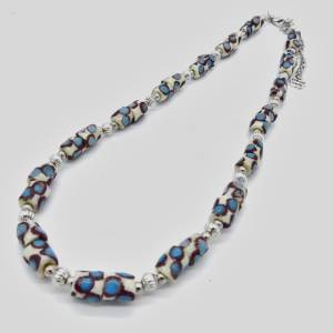 Afrikanische Halskette - kleine Krobo Tuben - weiß blau dunkelbraun - ca. 42-47cm Bild 7