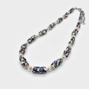 Afrikanische Halskette - kleine Krobo Tuben - weiß blau dunkelbraun - ca. 42-47cm Bild 8