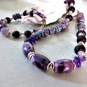 Armband - lila Traum - recycled Beads, Recyclingglasperlen, lila Jaspis, violetter Crack-Achat, Amethyst - ca.21,5cm ver Bild 10