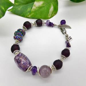Armband - lila Traum - recycled Beads, Recyclingglasperlen, lila Jaspis, violetter Crack-Achat, Amethyst - ca.21,5cm ver Bild 5