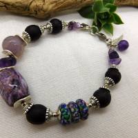 Armband - lila Traum - recycled Beads, Recyclingglasperlen, lila Jaspis, violetter Crack-Achat, Amethyst - ca.21,5cm ver Bild 6