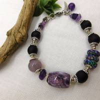 Armband - lila Traum - recycled Beads, Recyclingglasperlen, lila Jaspis, violetter Crack-Achat, Amethyst - ca.21,5cm ver Bild 7