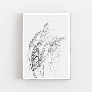 Aquarell Gräser im Wind Kunstdruck, minimalistischer Kunstdruck, skandynavische Wandkunst Bild 1
