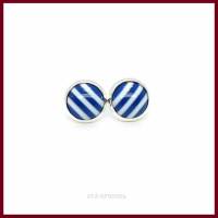 Schmuckset "Stripes" Streifen Armband, Ohrstecker und Ring mit Cabochon maritim blau weiß gestreift 10mm, versil Bild 4