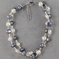 echtes Perlenarmband zwei-reihig  Silber Perle rhodiniert 19 + 2 cm Geschenk Bild 5