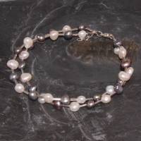 echtes Perlenarmband zwei-reihig  Silber Perle rhodiniert 19 + 2 cm Geschenk Bild 6