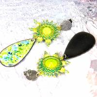 lässige bunte hippie ohrstecker, geschenk, ohrringe, beadwork, keramik, glasperlen türkis, blau, grün Bild 7