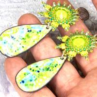 lässige bunte hippie ohrstecker, geschenk, ohrringe, beadwork, keramik, glasperlen türkis, blau, grün Bild 9