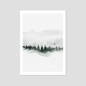 Kunstdruck Aquarell Nebel, Berge Kunstdruck, skandinavische Wandkunst, Wohnzimmer Kunst Poster Bild 2