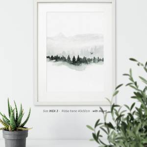 Kunstdruck Aquarell Nebel, Berge Kunstdruck, skandinavische Wandkunst, Wohnzimmer Kunst Poster Bild 5