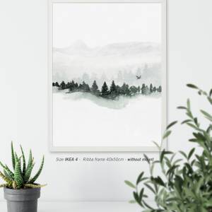 Kunstdruck Aquarell Nebel, Berge Kunstdruck, skandinavische Wandkunst, Wohnzimmer Kunst Poster Bild 6
