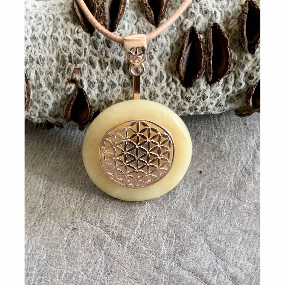 ORANGEN -Calcit Edelsteinkette -mit der „Blume des Lebens“ in 925er Silber, rosévergoldet Bild 1