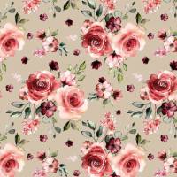 Baumwolljersey-Stoff Digitaldruck Romantic Roses auf taupe Jersey Rosen Frühlings-Stoffe Bild 1