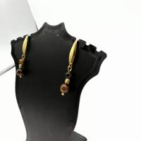 Perlen-Ohrringe mit Naturstein und Edelstahl  in braun gold 3 cm lang handgemachtes Unikat Bild 5