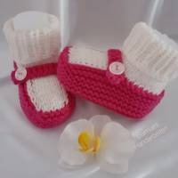 Baby Schuhchen, Erstlingsschuhchen, Farbe weiß/pinkfarben Bild 1