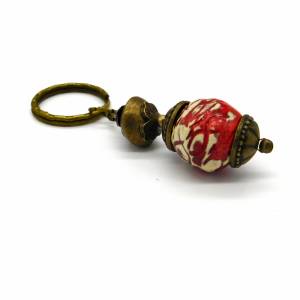 Schlüsselanhänger oder Taschenbaumler - Keramik handgetöpfert, afrikanische Bronze - rot, messing Bild 2