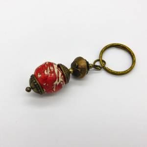Schlüsselanhänger oder Taschenbaumler - Keramik handgetöpfert, afrikanische Bronze - rot, messing Bild 3