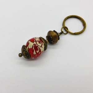 Schlüsselanhänger oder Taschenbaumler - Keramik handgetöpfert, afrikanische Bronze - rot, messing Bild 4