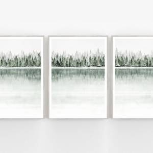 3-er Set Aquarell Kunstdruck, Waldlandschaft Bild 1
