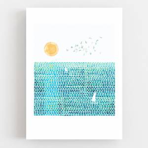 Aquarell Sonne und Meer Kunstdruck, Sommer Kunstdruck Bild 2